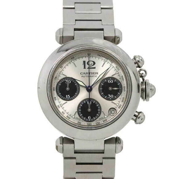 Cartier Pasha C Chronograph W31048M7 Automatic Silver Dial Boys Watch 90272278 - Picture 1 of 7